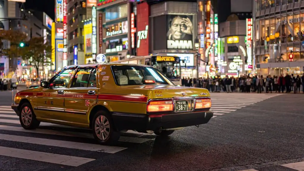 Japanese taxi in Shibuya crossing