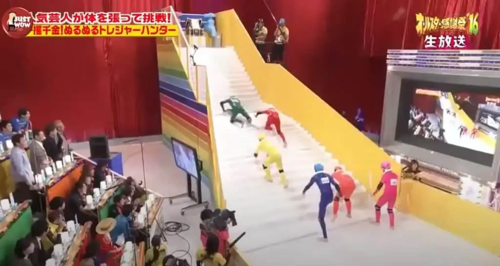slippery stairs weird Japanese game show