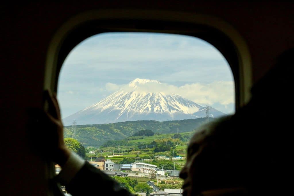 View of Mount Fuji through window