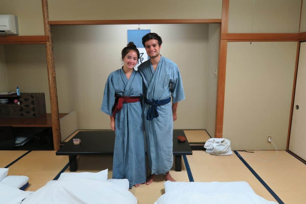 Tourists in traditional hotel in Hakone