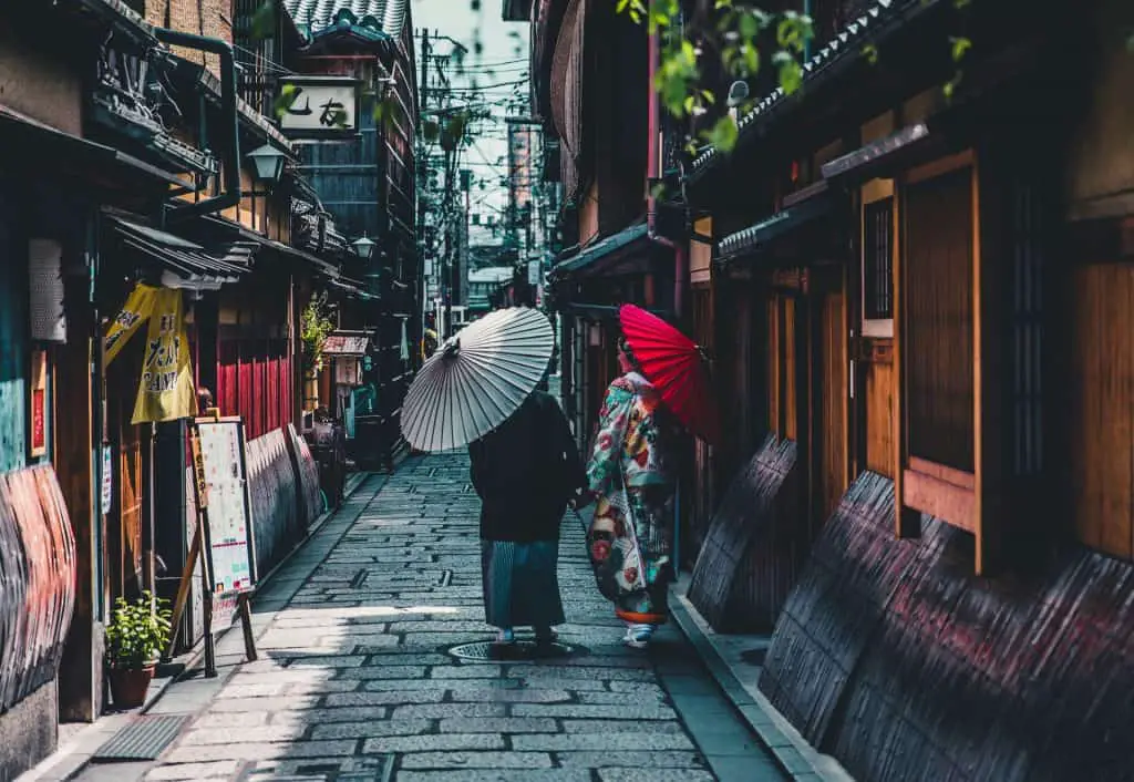 kimono on ancient Japanese street