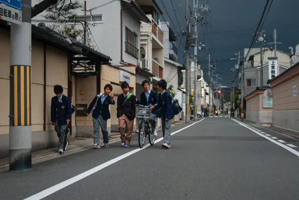 school children walking Japan