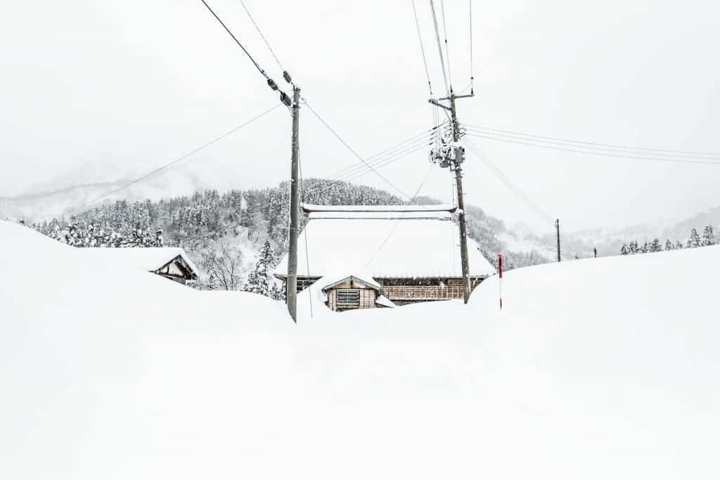 Deep snow on a Japanese house