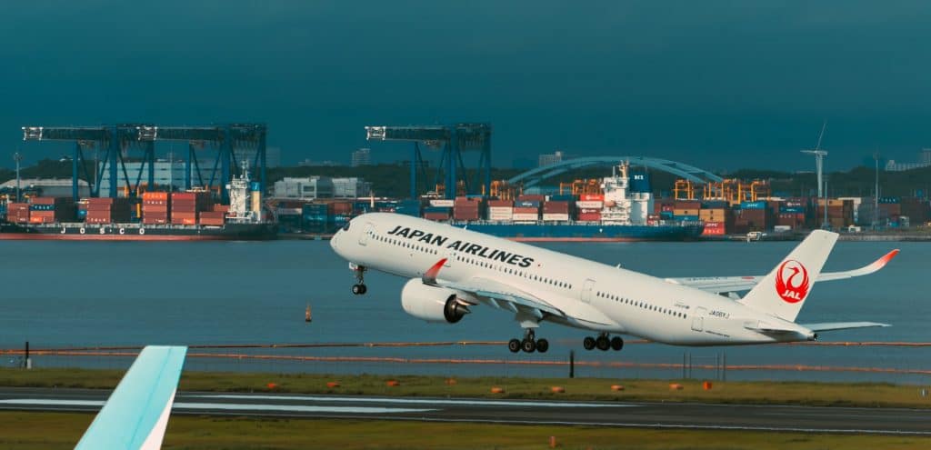 Japan airlines taking off