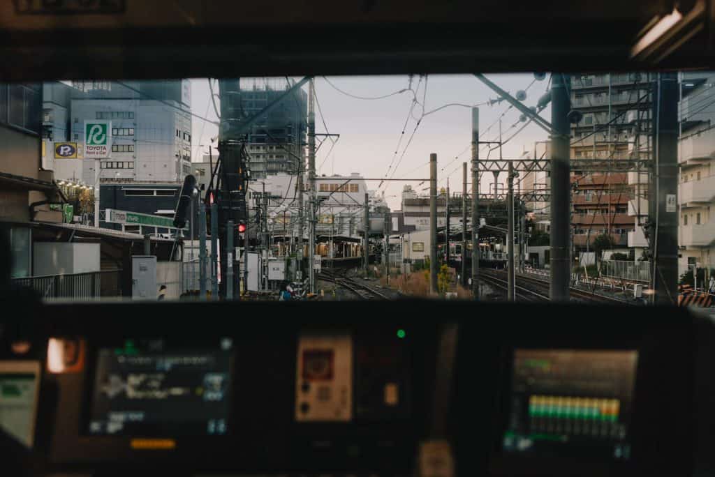 view out the front of a Japanese train
