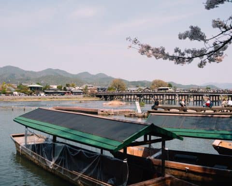 Arashiyama river with boat